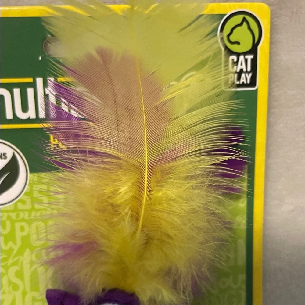 Multipet Purple Monster Cat Toy with Yellow Feathers